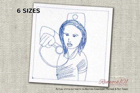 Angry Nurse with Stethoscope Redwork