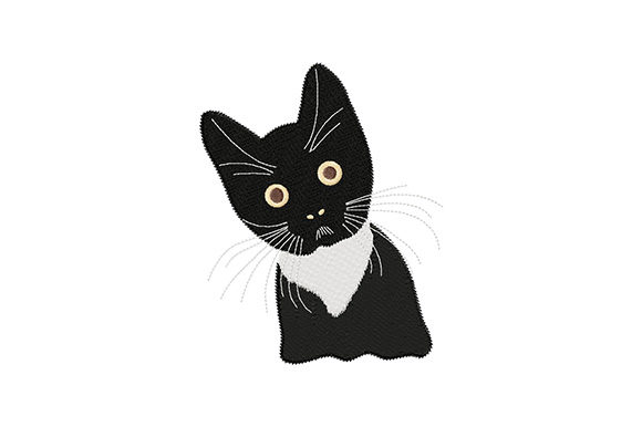 Cute Black Kitten Embroidery