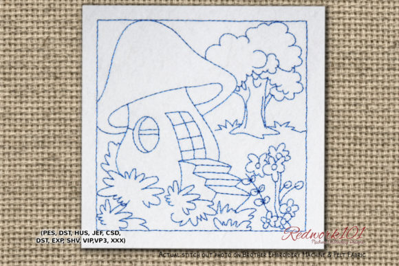 Forest with a Mushroom House Redwork