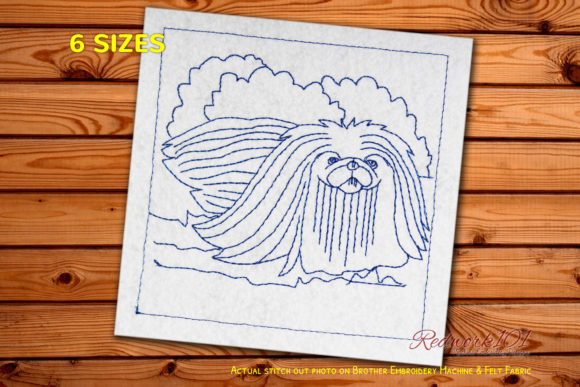 Hairy Pekingese Dog Redwork