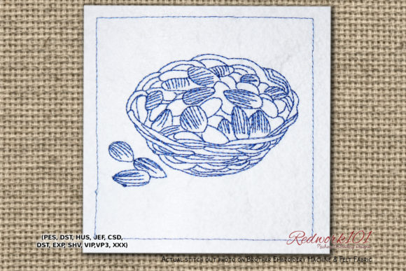 Raw Almond in Wooden Container Redwork